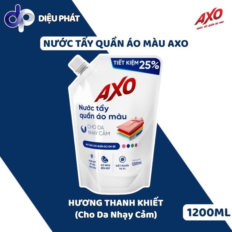COMBO Nước Tẩy Quần Áo Màu AXO Hoa Anh Đào & Thanh Khiết Túi 1200ml - Tẩy Không Phai Màu