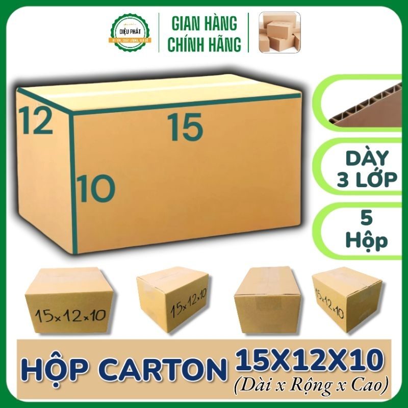 [Size 15x12x10] 10 Hộp Carton Đóng Hàng, Hộp Giấy Thùng Carton Gói Hàng - Hộp Dày, 3 Lớp, Chắc Chắn