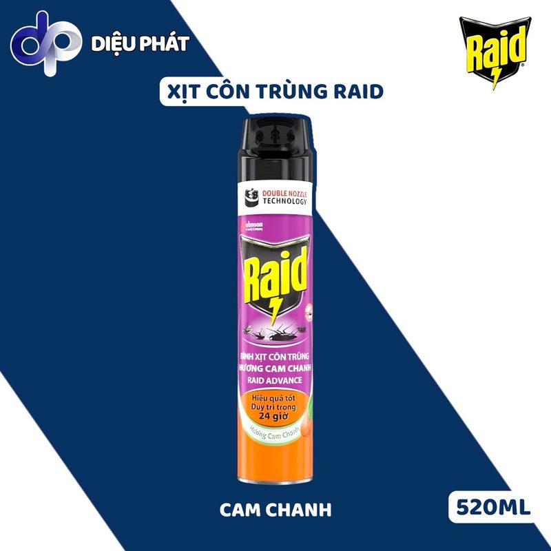 Thùng Xịt Côn Trùng Raid 520ml – Không Mùi / Cam Chanh / Lavender | Hỗ Trợ Đuổi Muỗi, Côn Trùng