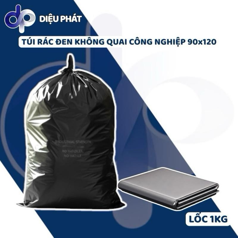 Túi Rác Đen Công Nghiệp 90x120 Không Quai 1KG 7 - 9 Cái Vừa Thùng 120L Dày Dặn Chịu Tải Cao