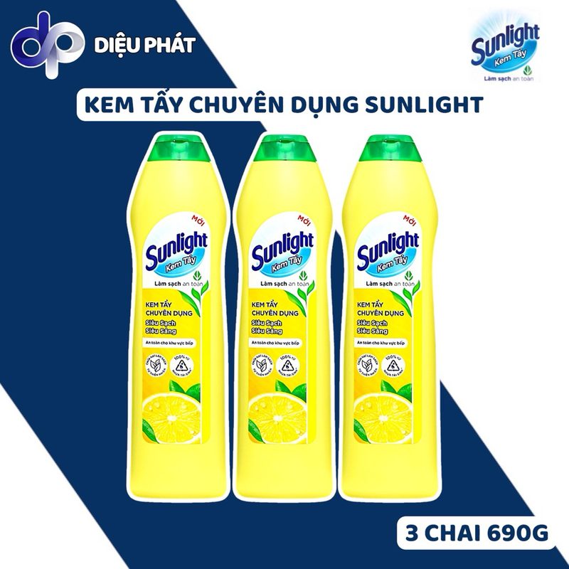 COMBO 3 Kem Tẩy Đa Năng Chuyên Dụng Sunlight (Nâng Cấp Từ Cif) Siêu Làm Sạch Siêu Sáng Chai 690g