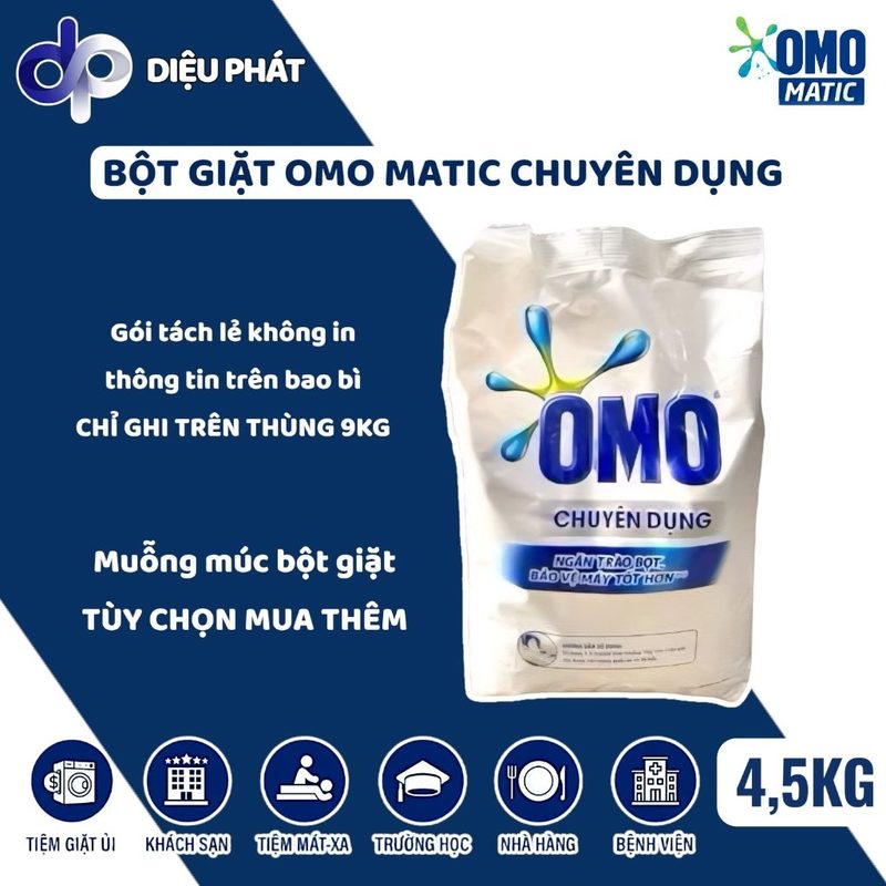 Bột Giặt OMO Matic Chuyên Dụng 9kg [2 Túi 4.5kg] Làm Sạch Sâu Cho Nhà Hàng, Khách Sạn, Tiệm Giặt Ủi