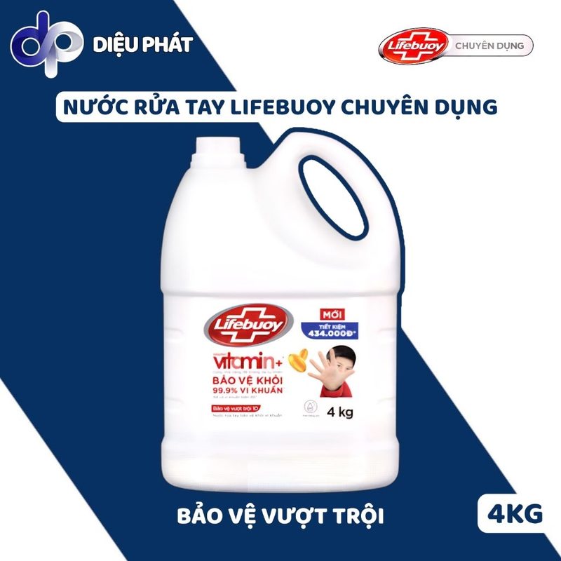 Nước Rửa Tay Lifebuoy Chuyên Dụng Can 4Kg - Bảo Vệ Vượt Trội & Sữa Dưỡng Ẩm & Khử Mùi Hải Sản