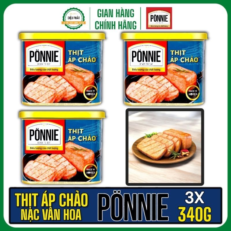 Ảnh 2 của COMBO 3 Thịt Áp Chảo PONNIE Hộp 340G - Phá Đảo Cơm Nóng, Bảo Quản Tự Nhiên Từ Cần Tây - Thịt Hộp