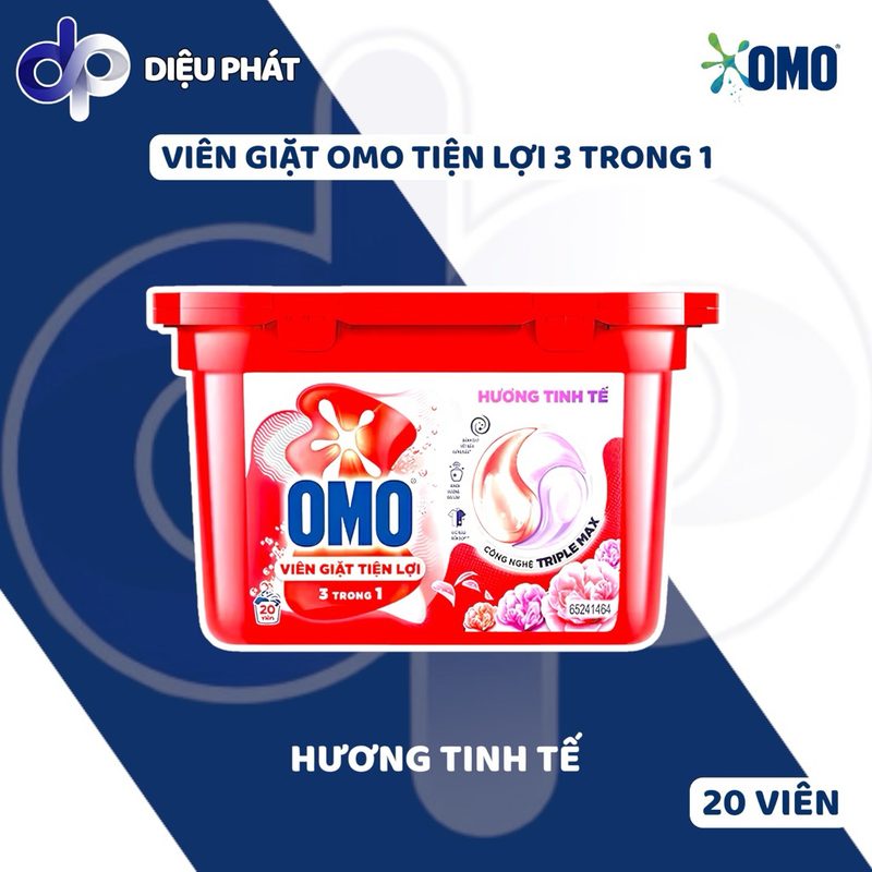 COMBO Viên Giặt OMO Xoáy Bay Vết Bẩn Tinh Tế Tươi Mát Tiện Lợi Hộp 20 Viên