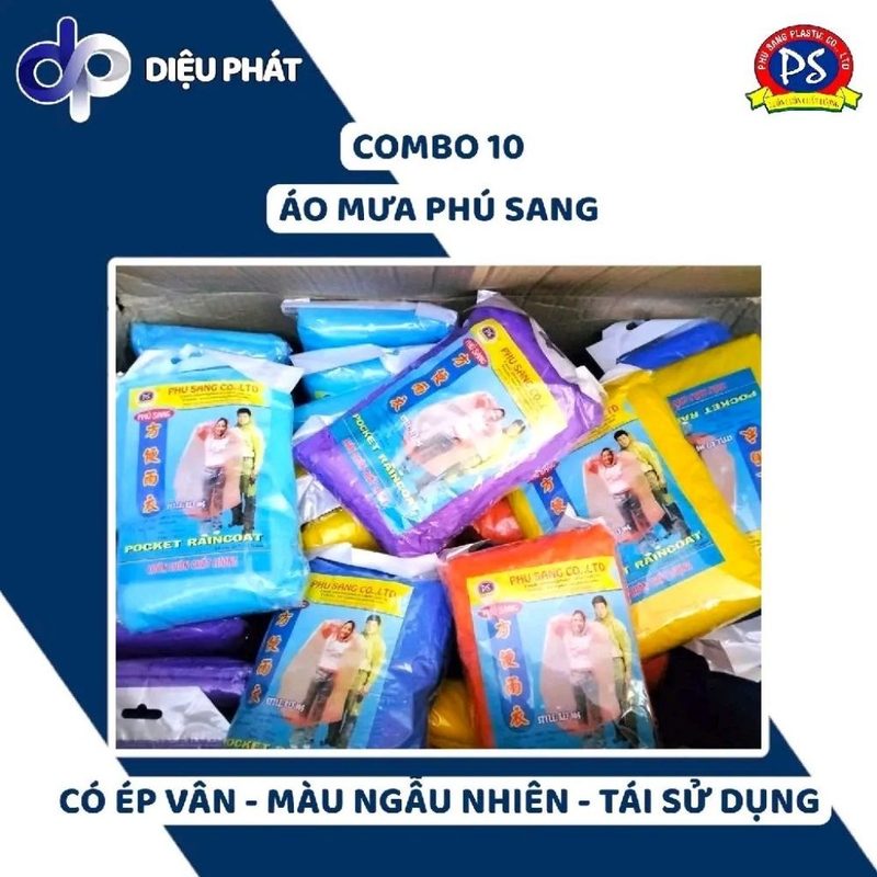COMBO Áo Mưa Nilon Tiện Lợi Phú Sang Ép Vân Cao Cấp - Dày, Bền, Chống Nhăn, Tái Sử Dụng 1-2 Lần