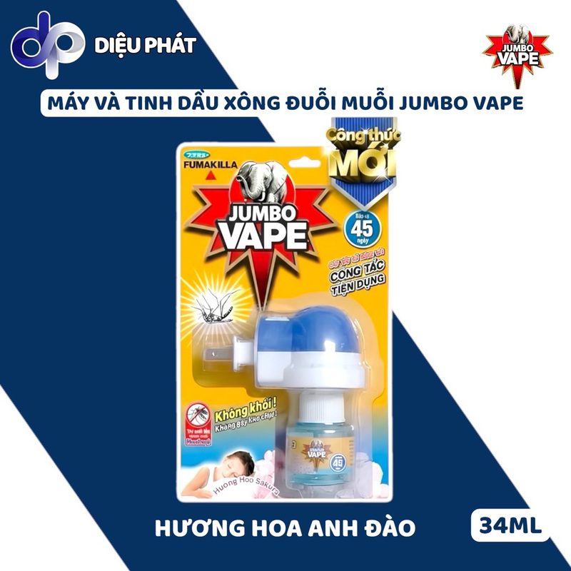 Bộ Máy Và Tinh Dầu Xông Đuổi Muỗi Jumbo Vape 34ML Hoa Anh Đào Lily