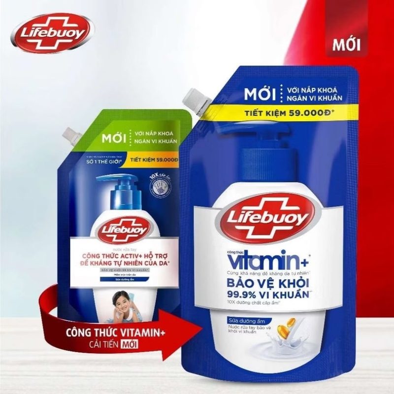 Thùng Nước Rửa Tay Lifebuoy Túi 1KG – Bảo Vệ Vượt Trội / Sữa Dưỡng Ẩm - Túi Lớn Tiết Kiệm