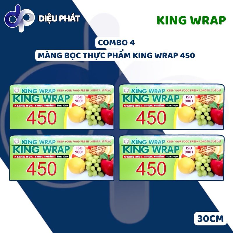 Thùng Màng Bọc Thực Phẩm King Wrap 450 Bản Rộng 30cm Cuộn Lớn Kèm Dao Cắt Tiết Kiệm