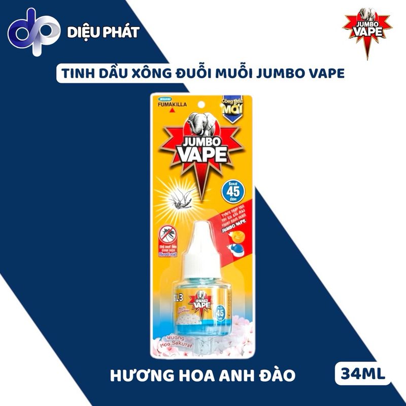 COMBO Vỉ Tinh Dầu Xông Chất Đuổi Muỗi Jumbo Vape 34ML Hoa Anh Đào Lily
