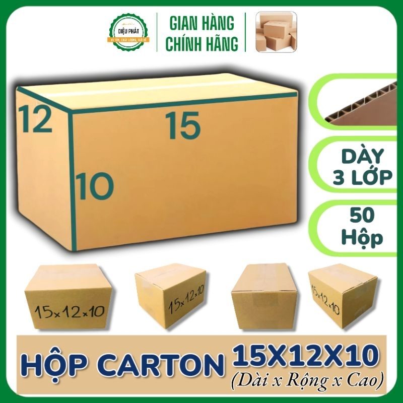 [Size 15x12x10] 100 Hộp Carton Đóng Hàng, Hộp Giấy Thùng Carton Gói Hàng - Hộp Dày, 3 Lớp