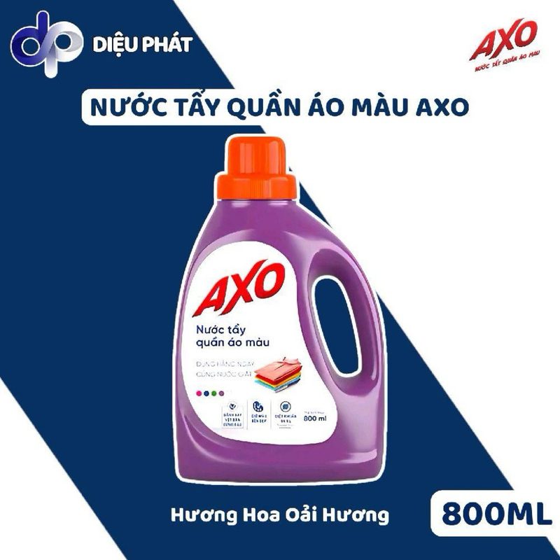 COMBO 4 Nước Tẩy Quần Áo Giữ Màu AXO Hương Hoa Đào, Tươi Mát, Thông Xanh, Oải Hương, Cho Da Nhạy Cảm Chai 800ML