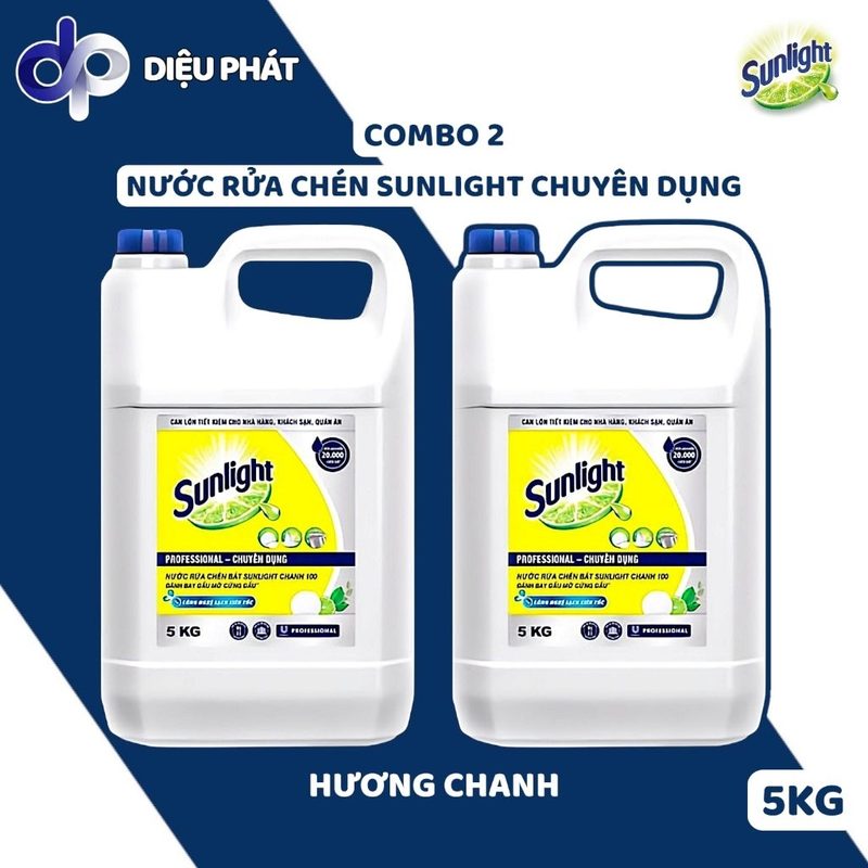 Ảnh 2 của COMBO Nước Rửa Chén Sunlight Chanh 100 Can 5Kg - Làm Sạch Chén Dĩa - Chuyên Dụng Nhà Hàng, Quán Ăn